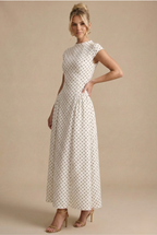 Women's polka dot maxi dress with high neck and cap sleeves