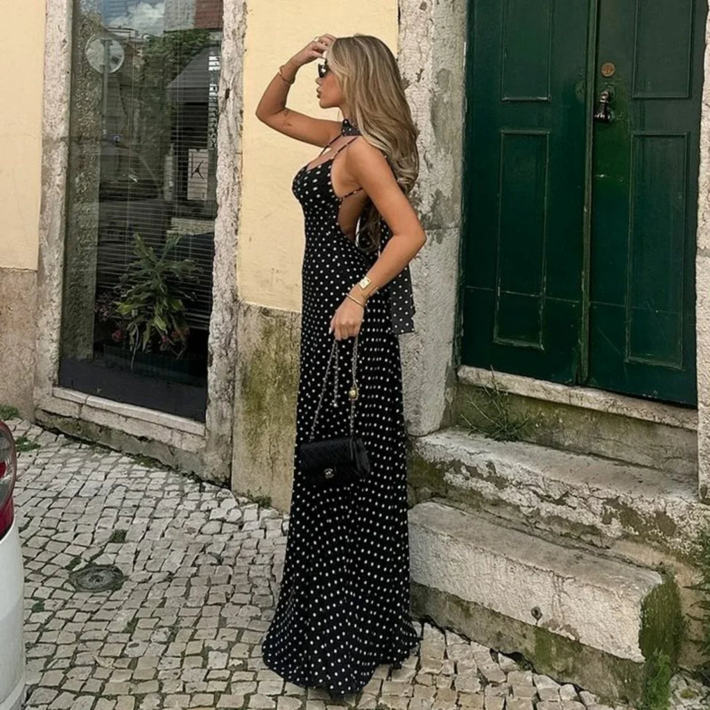 Women's polka dot sweetheart maxi summer dress