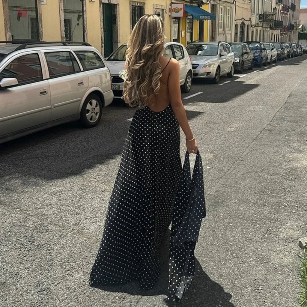 Women's polka dot sweetheart maxi summer dress