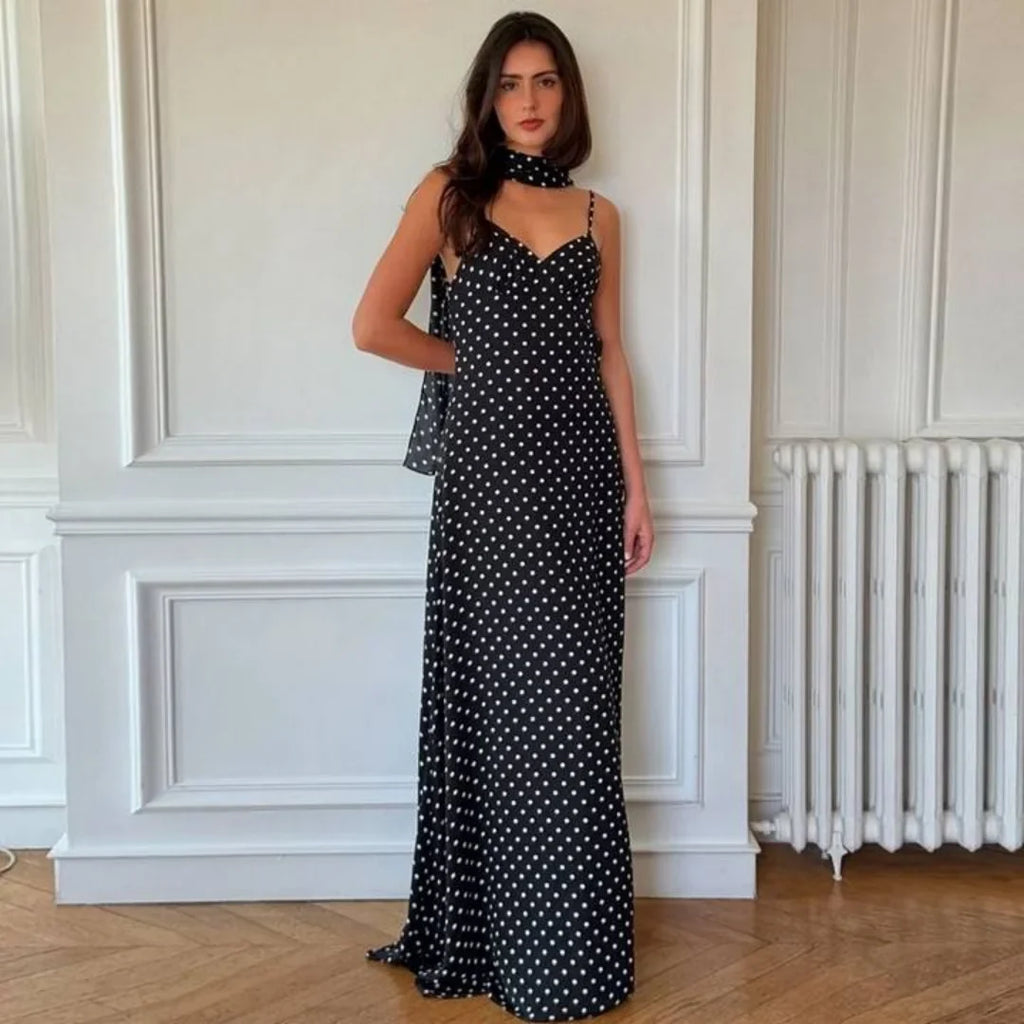 Women's polka dot sweetheart maxi summer dress