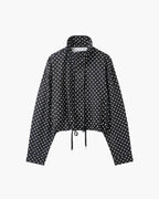 Women's polka dot turtleneck jacket with ruffle sleeves