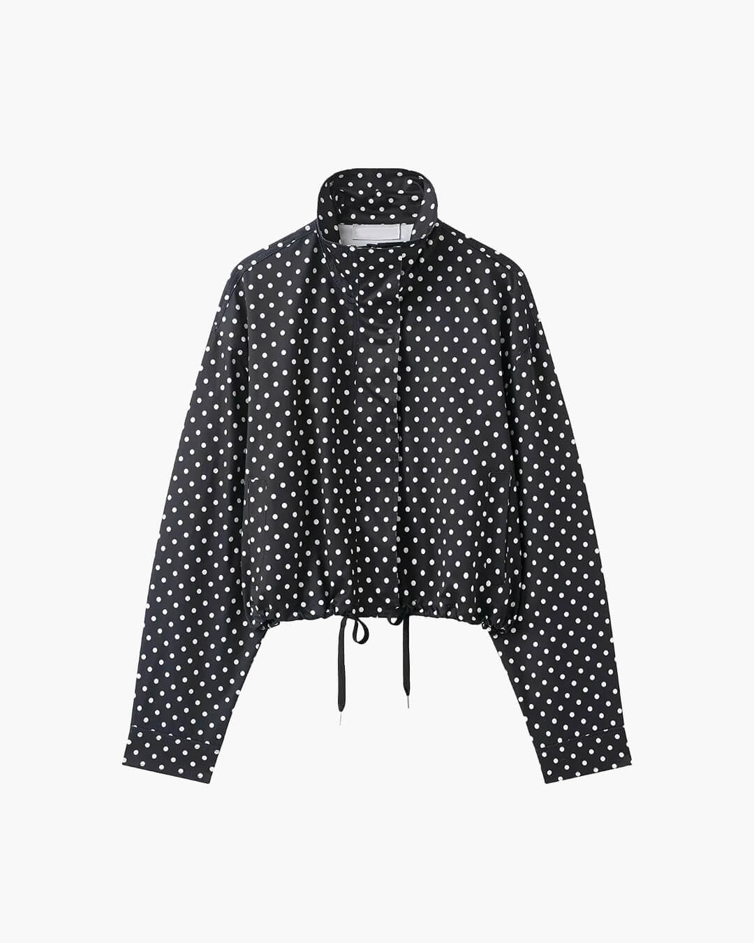 Women's polka dot turtleneck jacket with ruffle sleeves