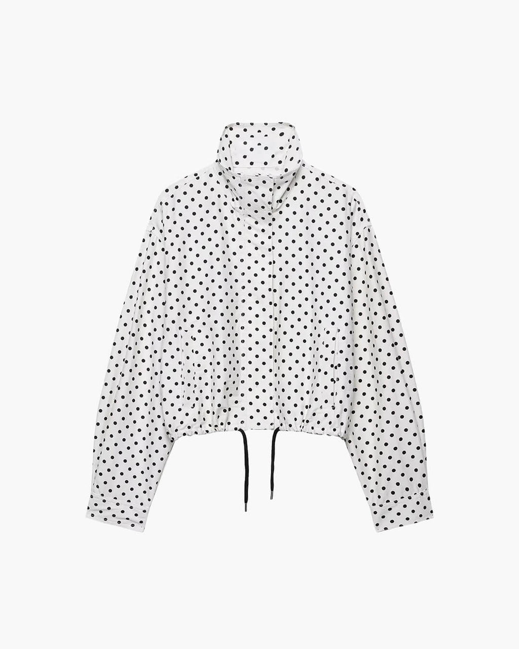 Women's polka dot turtleneck jacket with ruffle sleeves