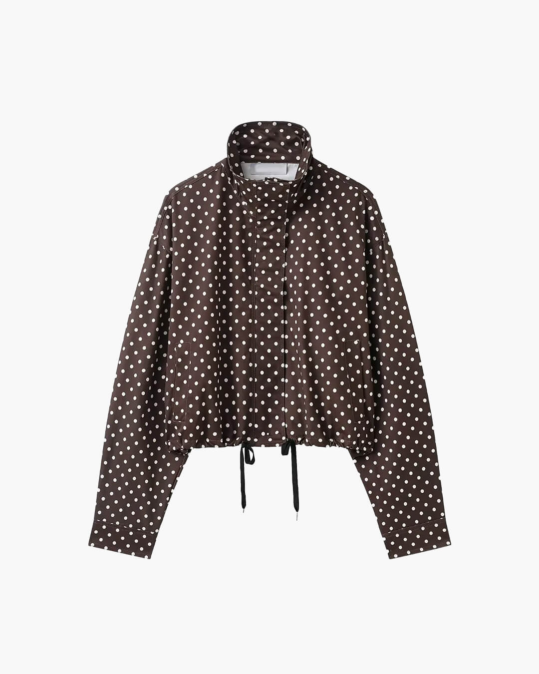Women's polka dot turtleneck jacket with ruffle sleeves