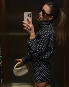 Women's polka dot turtleneck jacket with ruffle sleeves