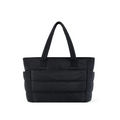 Women's quilted puffer tote bag with padded handles