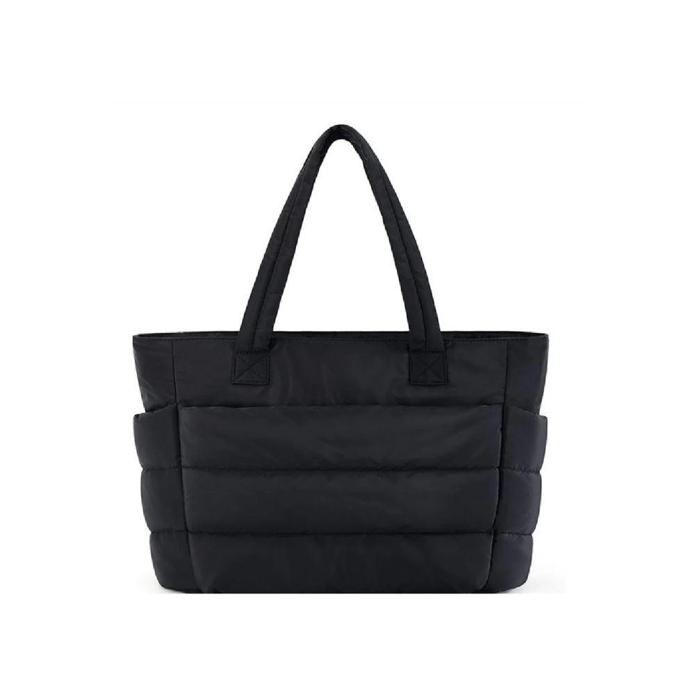 Women's quilted puffer tote bag with padded handles