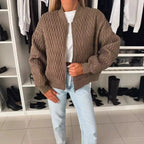 Women's quilted zip-front bomber jacket with long sleeves