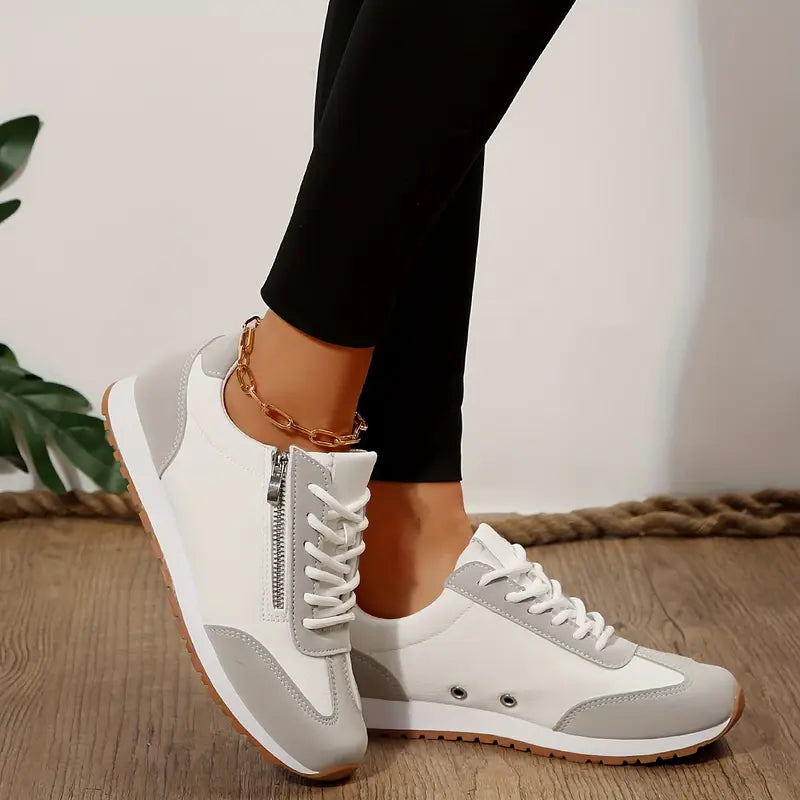 Women's retro lace-up sneakers with side zip detail