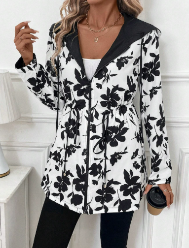 Women's reversible coat with leopard print