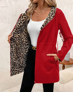 Women's reversible coat with leopard print