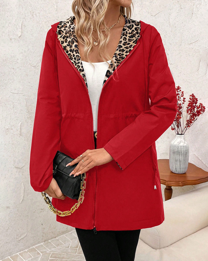 Women's reversible coat with leopard print