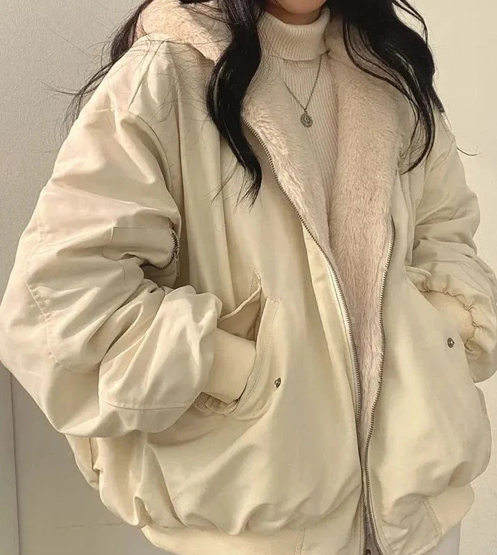 Women's reversible winter jacket with faux-fur interior