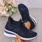 Women's rhinestone embellished lace-up wedge sneakers