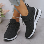 Women's rhinestone embellished lace-up wedge sneakers