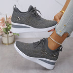 Women's rhinestone embellished lace-up wedge sneakers