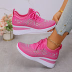 Women's rhinestone embellished lace-up wedge sneakers