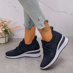 Women's rhinestone embellished lace-up wedge sneakers