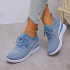 Women's rhinestone embellished lace-up wedge sneakers
