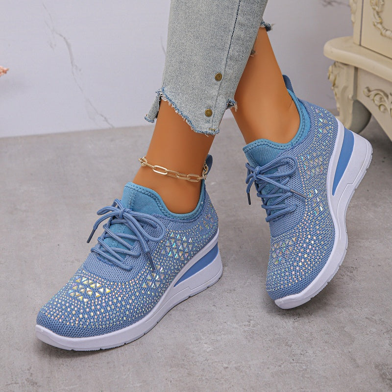 Women's rhinestone embellished lace-up wedge sneakers