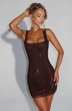 Women's rhinestone embellished square neck mini cocktail dress