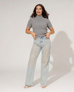 Women's rhinestone embellished straight wide-leg jeans