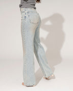 Women's rhinestone embellished straight wide-leg jeans