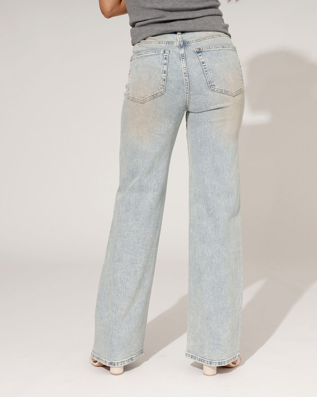 Women's rhinestone embellished straight wide-leg jeans