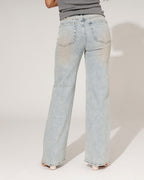 Women's rhinestone embellished straight wide-leg jeans