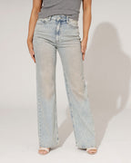 Women's rhinestone embellished straight wide-leg jeans