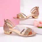 Women's rhinestone toe strap sandals with low block heel