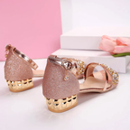 Women's rhinestone toe strap sandals with low block heel