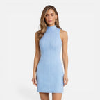 Women's ribbed knit sleeveless mini cocktail dress