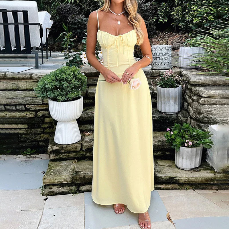 Women's ruched corset maxi wedding guest dress