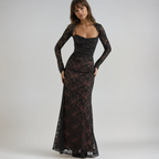 Women's ruched lace maxi wedding guest dress