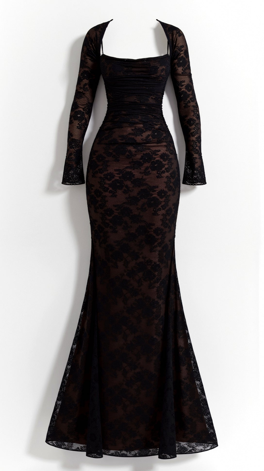 Women's ruched lace maxi wedding guest dress