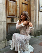 Women's ruched lace maxi wedding guest dress