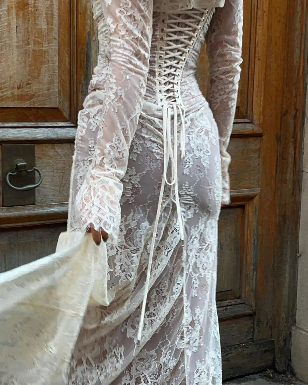 Women's ruched lace maxi wedding guest dress
