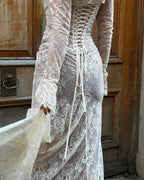 Women's ruched lace maxi wedding guest dress