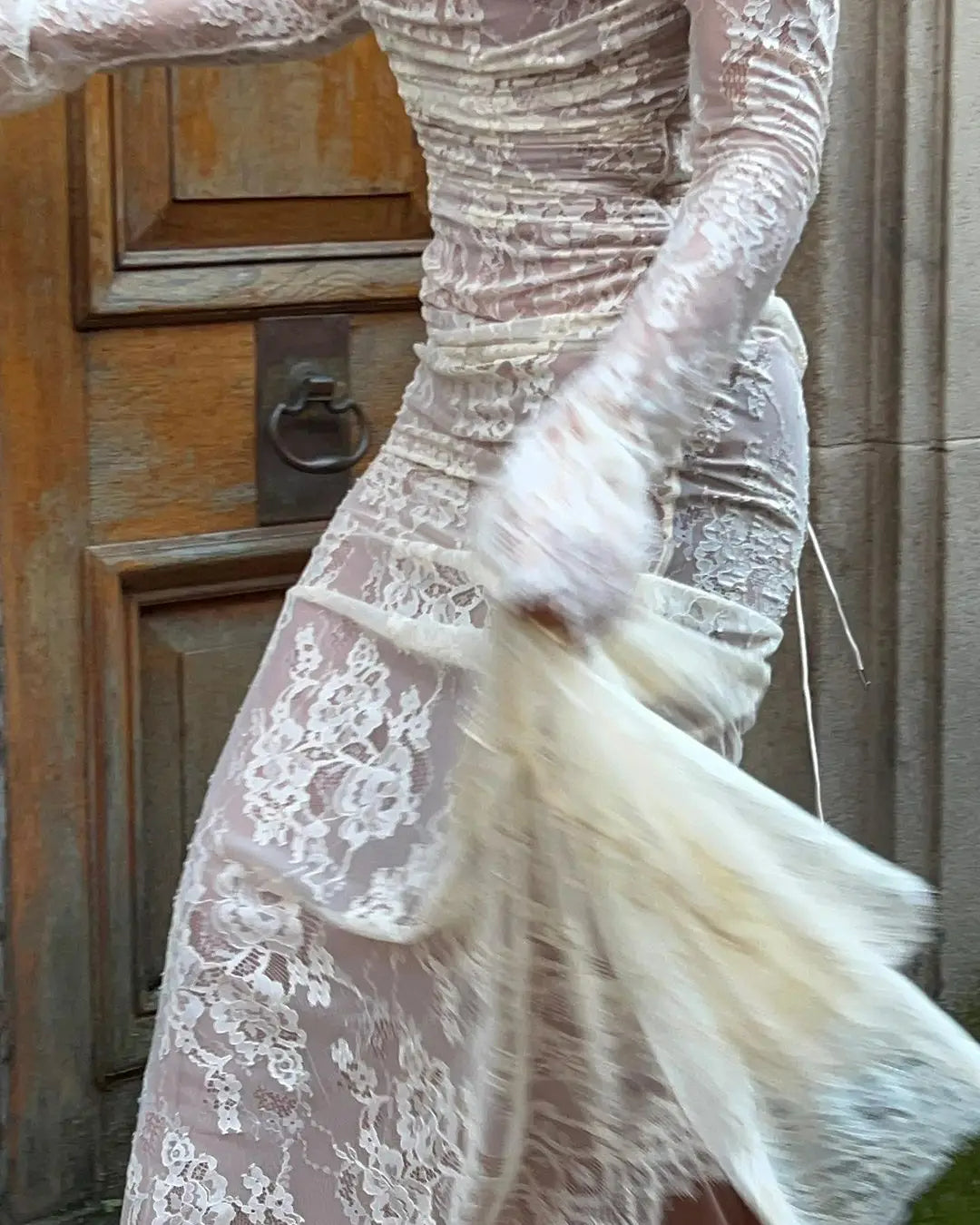 Women's ruched lace maxi wedding guest dress