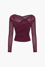 Women's ruched long sleeve crop top