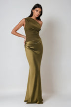 Women's ruched one shoulder maxi wedding guest dress