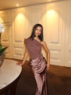 Women's ruched one shoulder maxi wedding guest dress