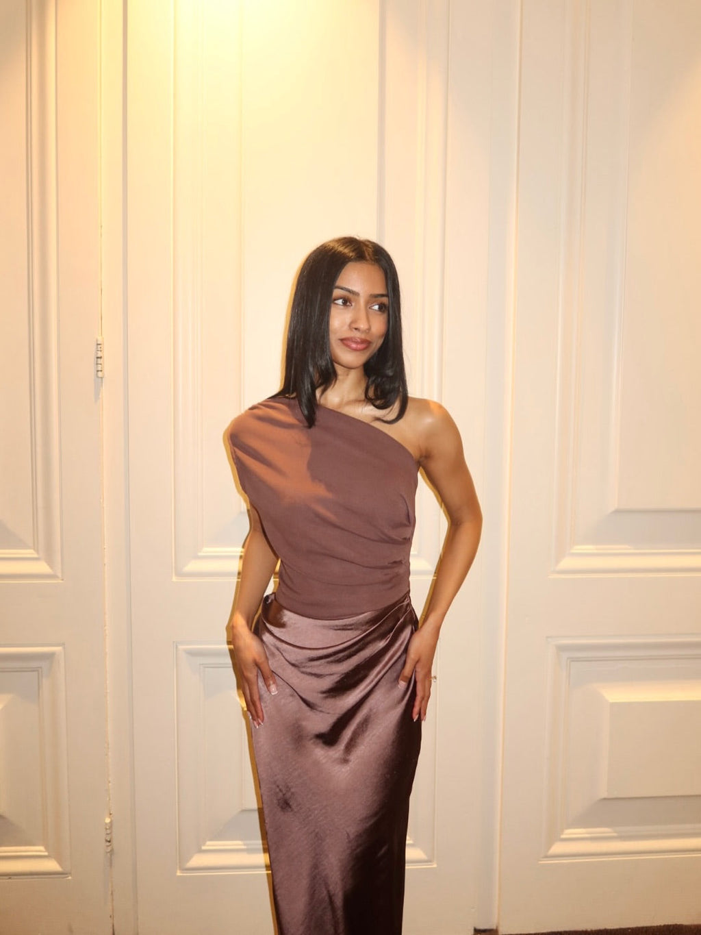 Women's ruched one shoulder maxi wedding guest dress