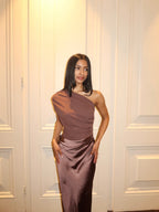 Women's ruched one shoulder maxi wedding guest dress
