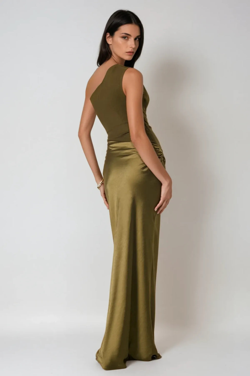 Women's ruched one shoulder maxi wedding guest dress