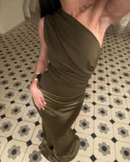 Women's ruched one shoulder maxi wedding guest dress