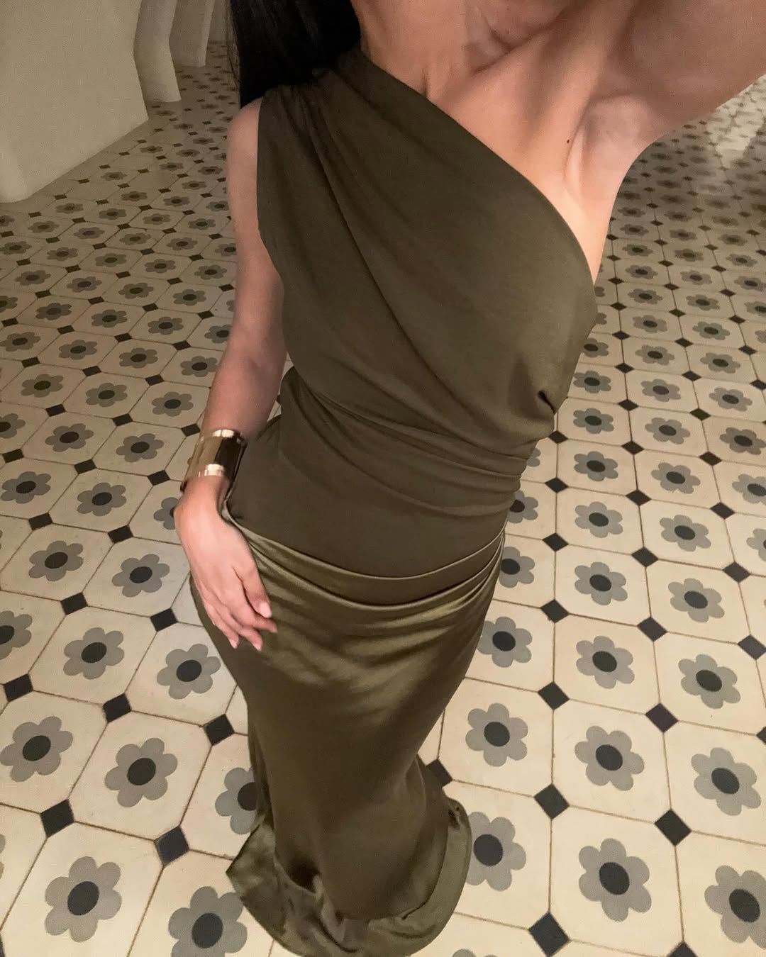 Women's ruched one shoulder maxi wedding guest dress