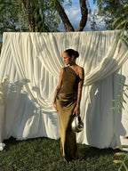 Women's ruched one shoulder maxi wedding guest dress