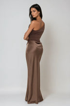 Women's ruched one shoulder maxi wedding guest dress